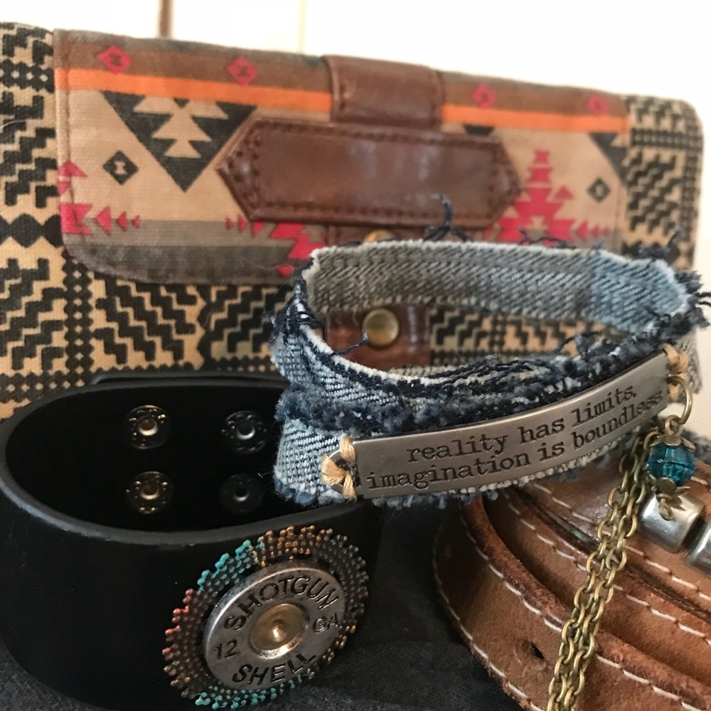 Tribal Wallet, Belt, Denim Bracelet & Cuff